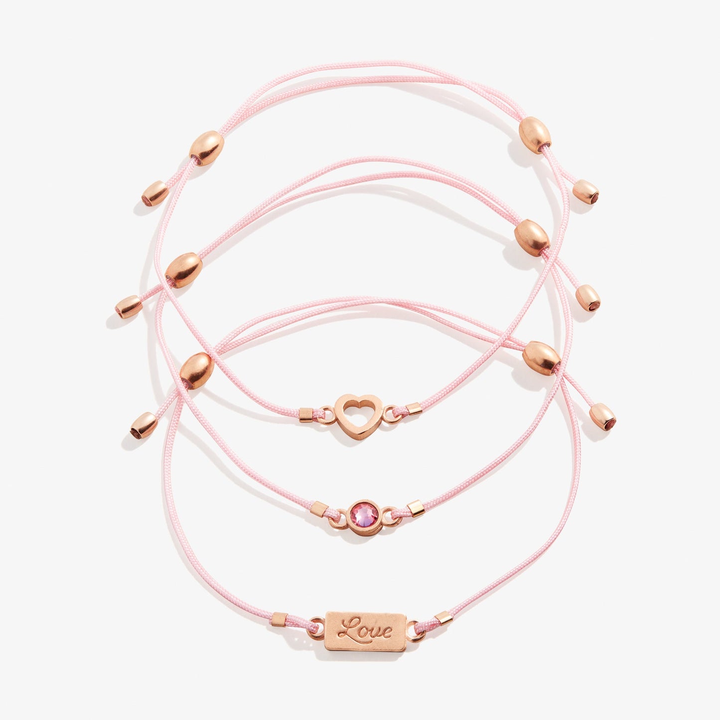 Love Heart Cord Bracelets, Set of 3