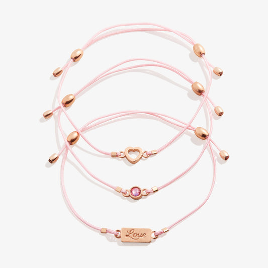 Love Heart Cord Bracelets, Set of 3
