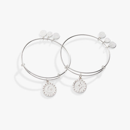 Pavé North Star + Moon Charm Bangle, Set of 2