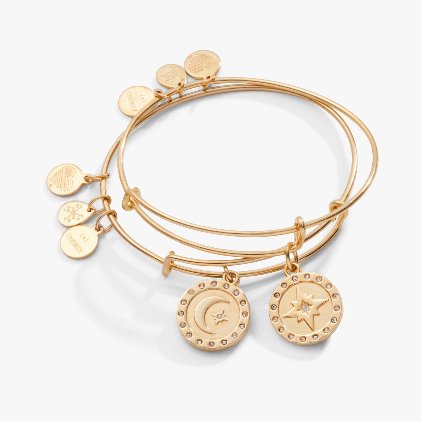 Pavé North Star + Moon Charm Bangle, Set of 2